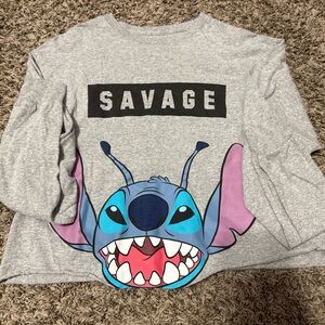 Disney Gray Crop Top with Stitch and 'Savage' Text